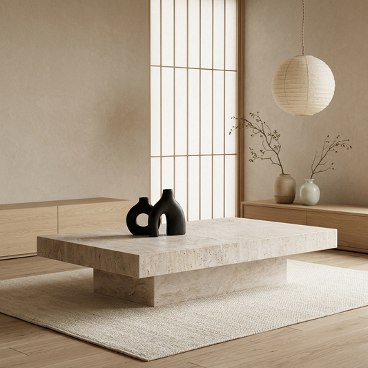 Table basse japandi Ishi en travertin — Maison Japandi