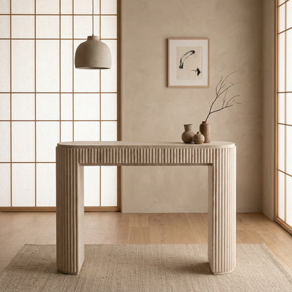 Console japandi Strié en travertin — Maison Japandi