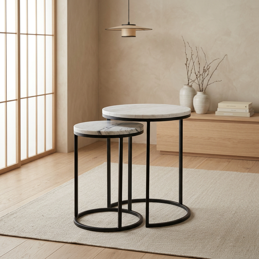 Table japandi en marbre blanc — Maison Japandi
