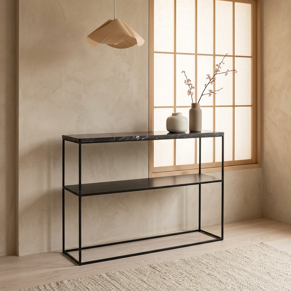 Console japandi Métal dans un intérieur japandi — Marbre noir | Maison Japandi