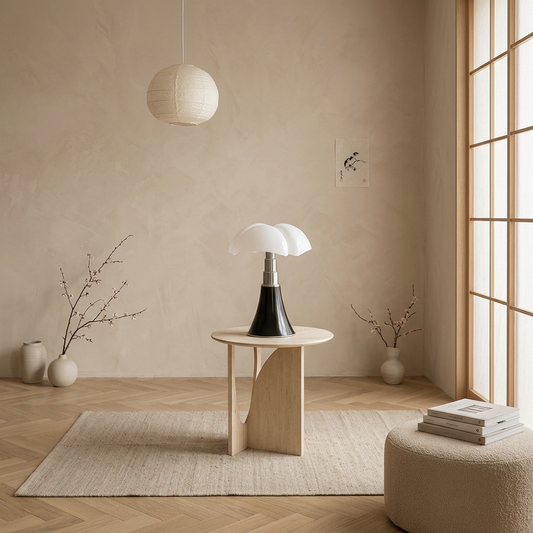 Table d'appoint japandi Sakura en travertin — Maison Japandi