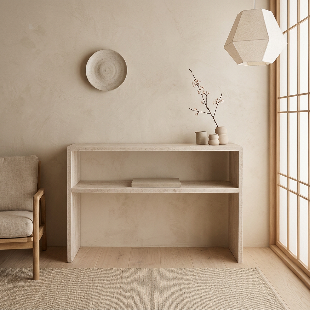 Console japandi Nao en travertin — Maison Japandi