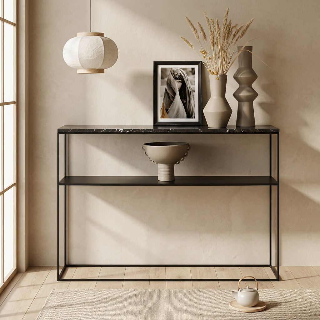 Console japandi Métal en marbre noir — Maison Japandi