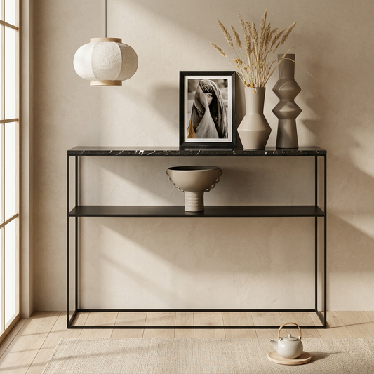 Console japandi Métal en marbre noir — Maison Japandi
