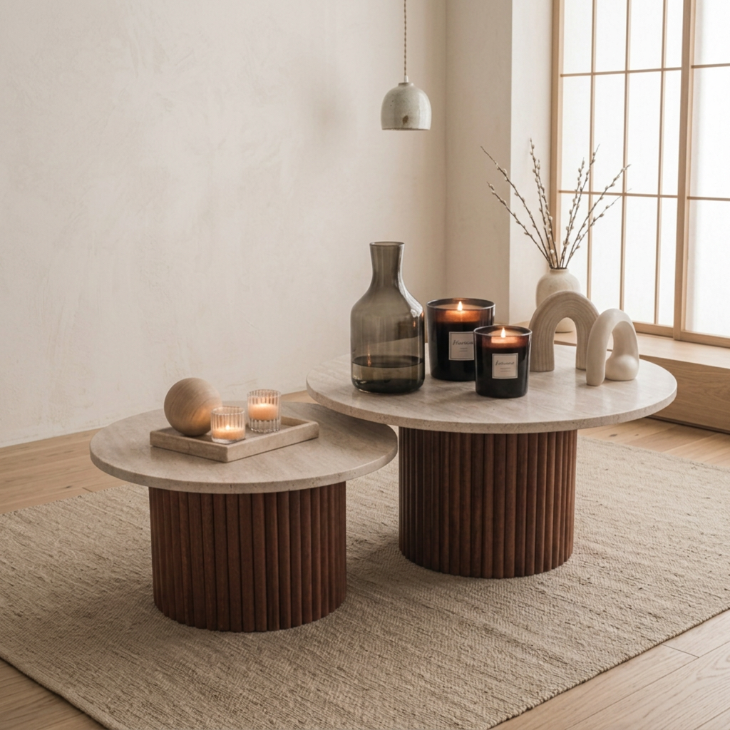 Table japandi Duo dans un intérieur japandi — Travertin | Maison Japandi