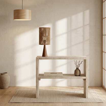 Détail travertin naturel — Table de chevet japandi Myr | Maison Japandi