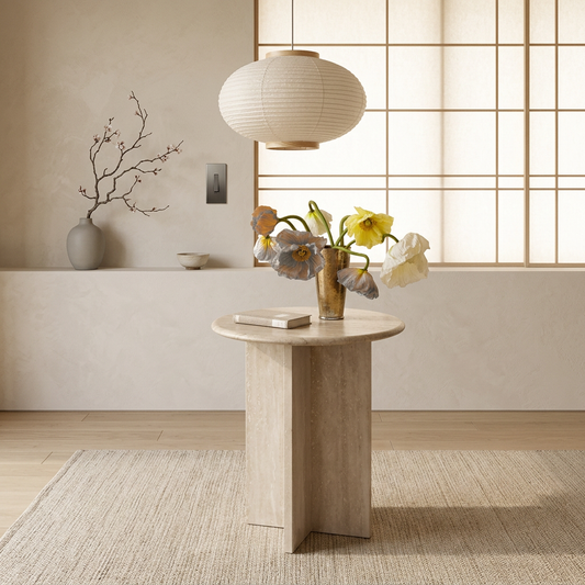 Table japandi en travertin — Maison Japandi