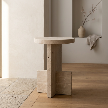 Détail travertin naturel — Table japandi | Maison Japandi