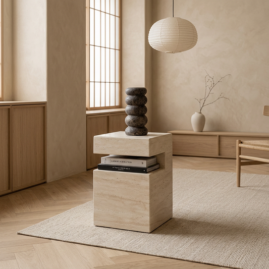 Table japandi en travertin — Maison Japandi
