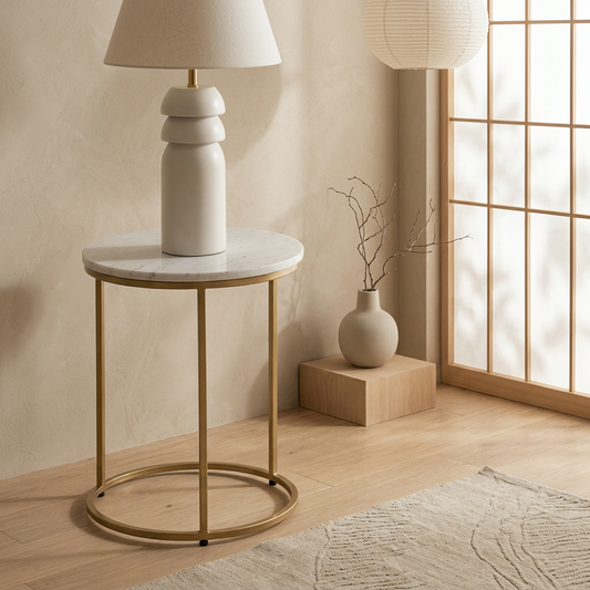 Table japandi en marbre blanc — Maison Japandi