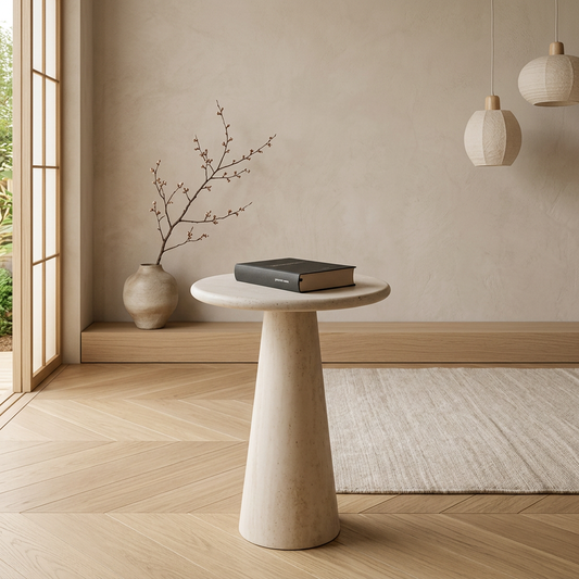 Table japandi en travertin — Maison Japandi