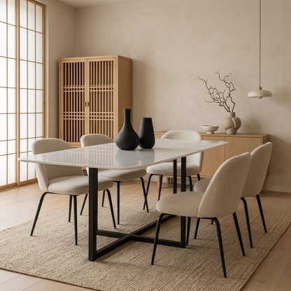 Table à manger japandi Skog en marbre blanc — Maison Japandi