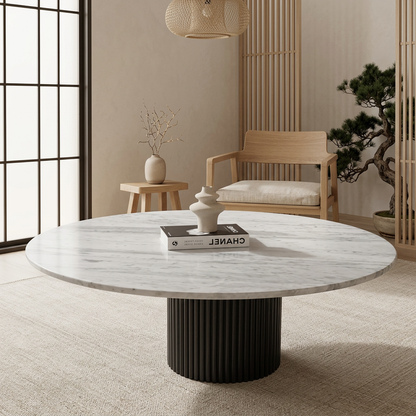 Détail marbre blanc naturel — Table basse japandi Koto | Maison Japandi
