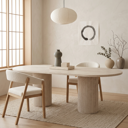 Table à manger japandi Iwa en travertin — Maison Japandi