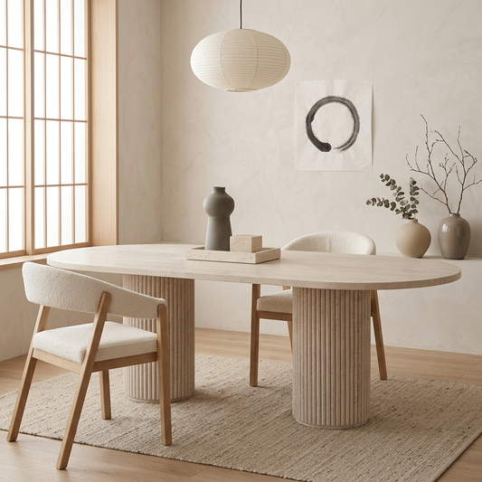 Table à manger japandi Iwa en travertin — Maison Japandi