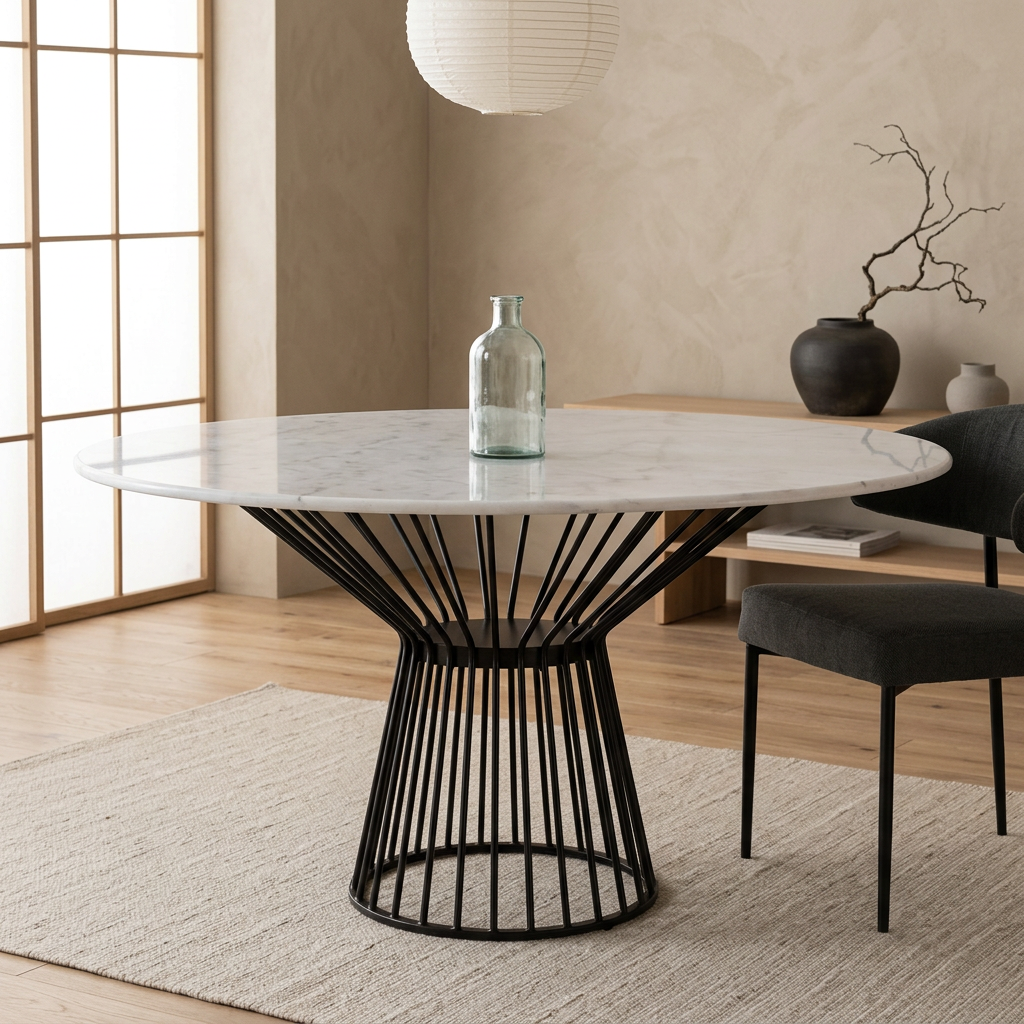 Table à manger japandi Fjord dans un intérieur japandi — Marbre blanc | Maison Japandi