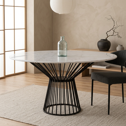 Table à manger japandi Fjord dans un intérieur japandi — Marbre blanc | Maison Japandi