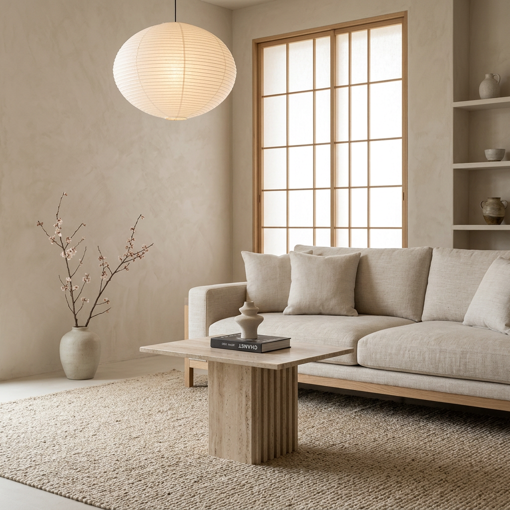 Détail travertin naturel — Table japandi | Maison Japandi