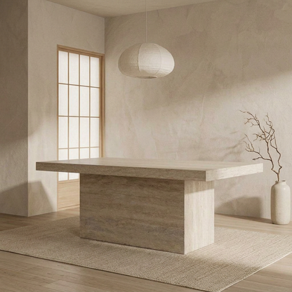 Détail travertin naturel — Table à manger japandi Klipp | Maison Japandi