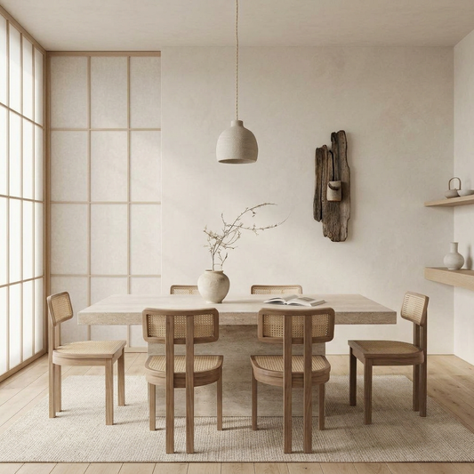 Table à manger japandi Klipp en travertin — Maison Japandi