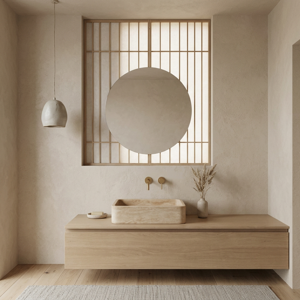 Vasque japandi en travertin — Maison Japandi